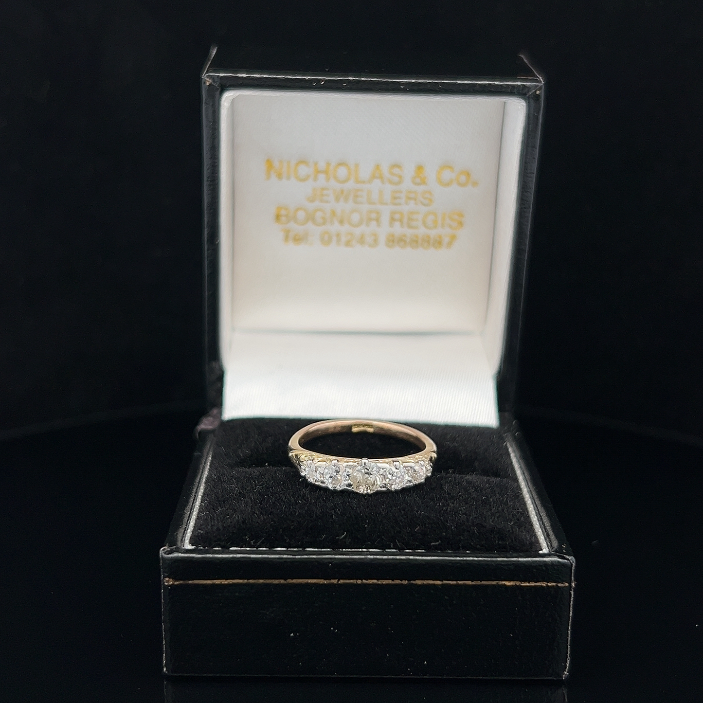 Antique Victorian Carved 5 Stone Old European Cut Diamond 18ct Gold Ring
