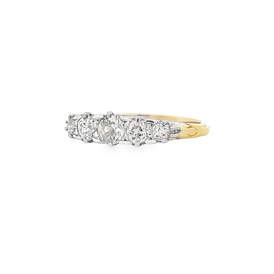 Antique Victorian Carved 5 Stone Old European Cut Diamond 18ct Gold Ring