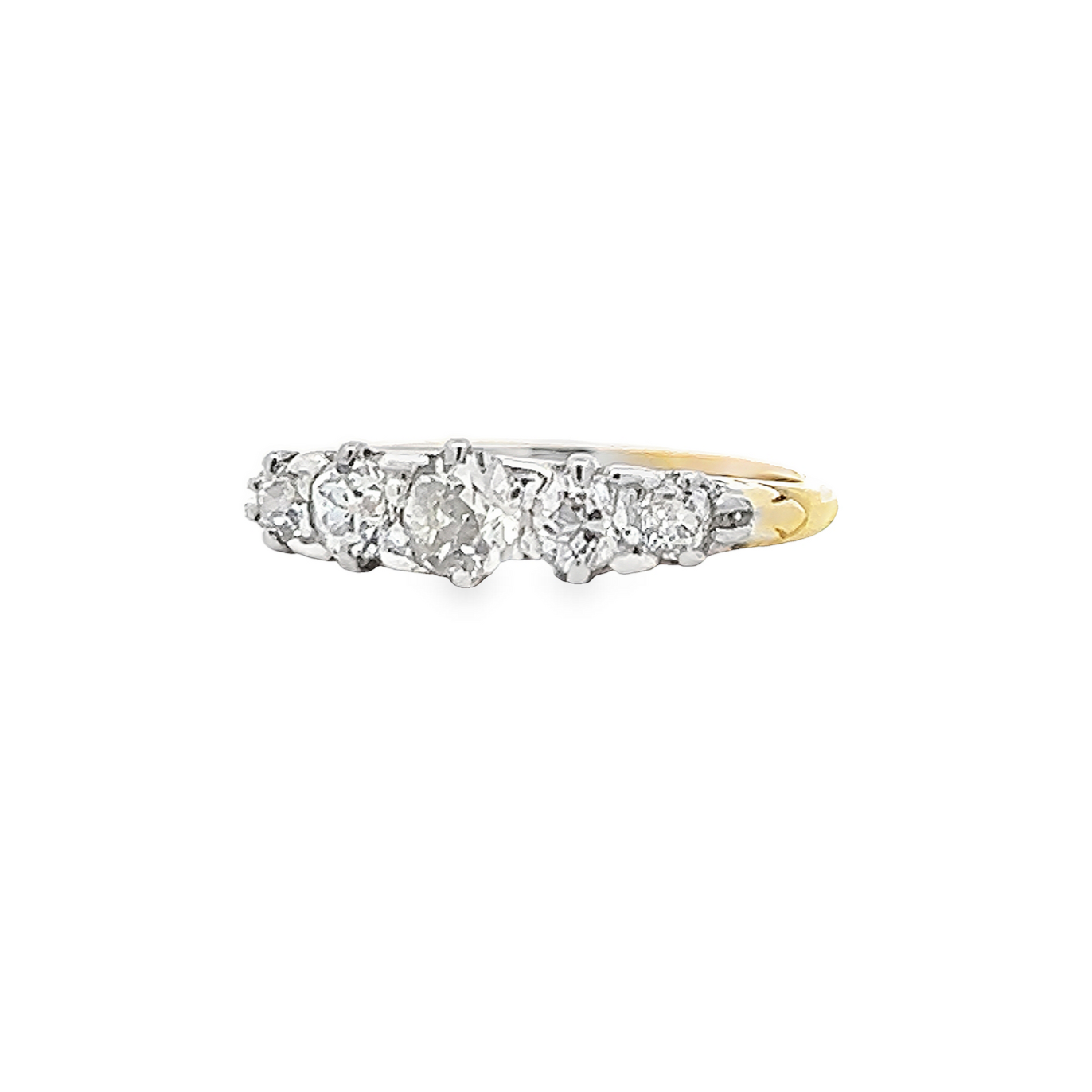 Antique Victorian Carved 5 Stone Old European Cut Diamond 18ct Gold Ring