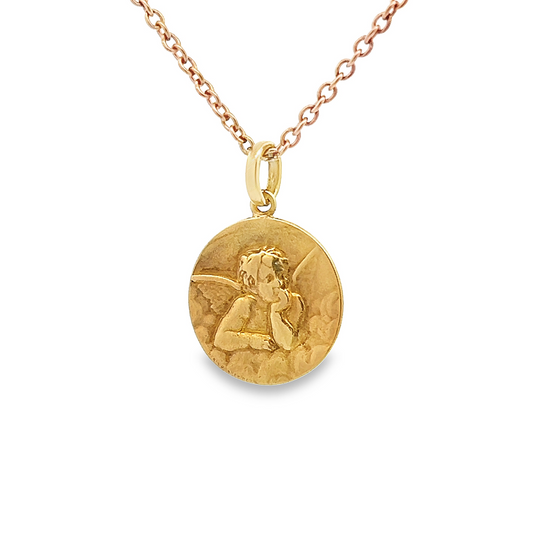 Antique French 18ct Gold Cherub Baptism Medallion / Pendant Signed by Penin Poncet