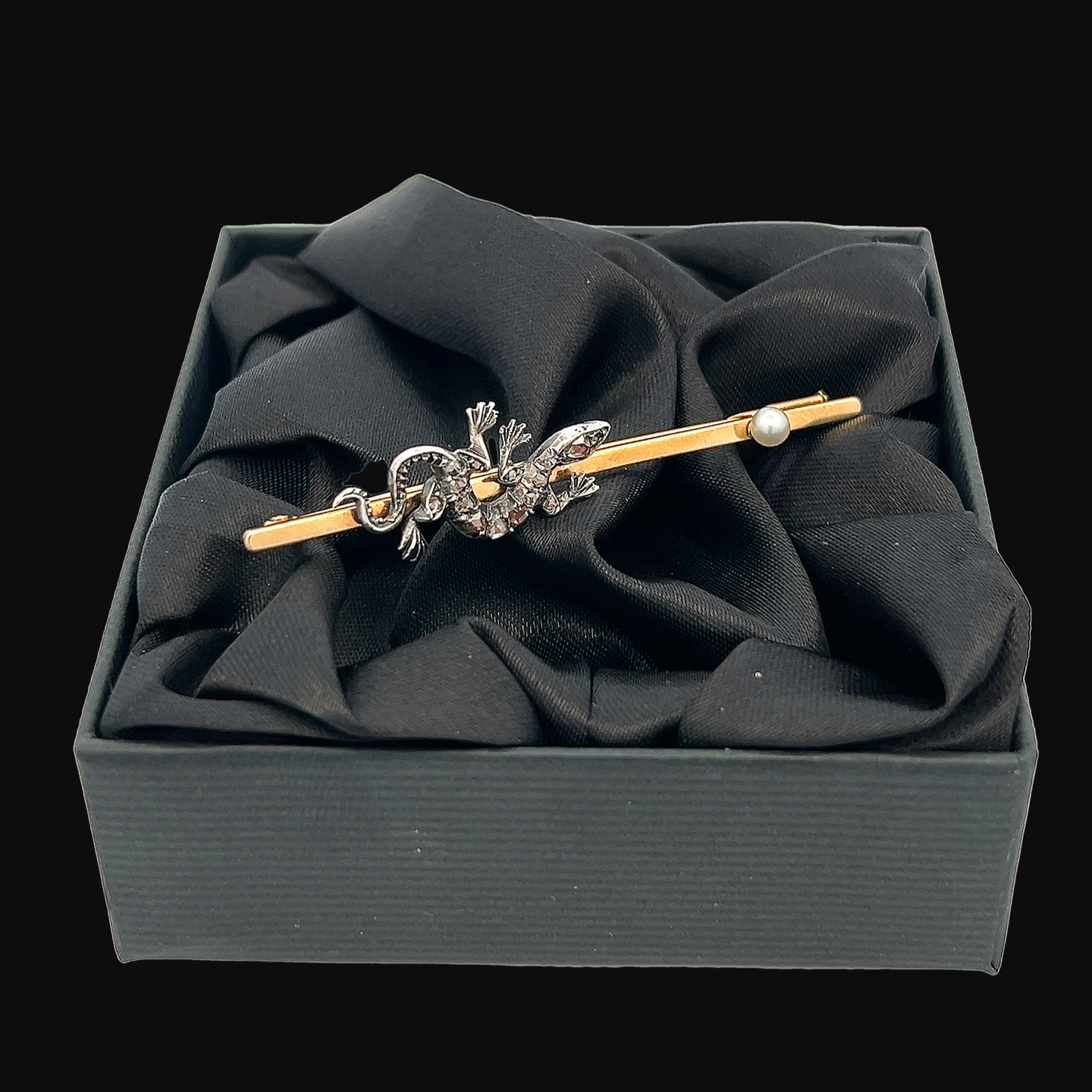 Antique Victorian Rose Cut Diamond & Natural Pearl Lizard Brooch