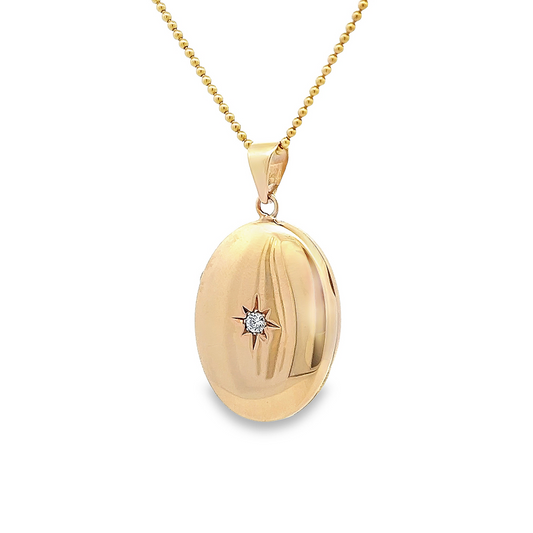 Vintage Diamond Set 9ct Gold Oval Locket By Charles Green & Sons