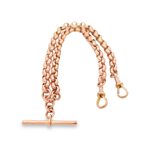 Antique Victorian 9ct Rose Gold Albert Watch Chain with T-Bar