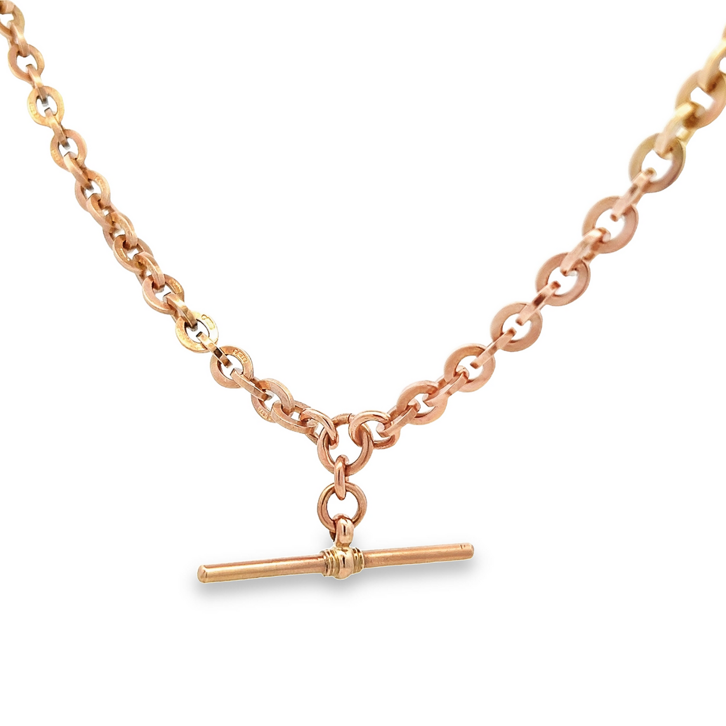 Antique Edwardian 9ct Rose Gold Albert Watch Chain with T-Bar