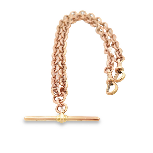 Antique Edwardian 9ct Rose Gold Albert Watch Chain with T-Bar