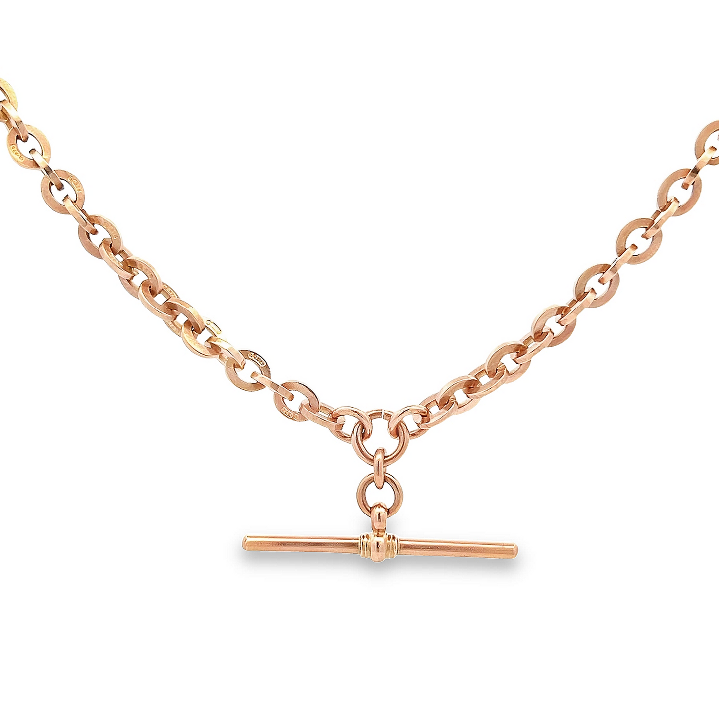 Antique Edwardian 9ct Rose Gold Albert Watch Chain with T-Bar