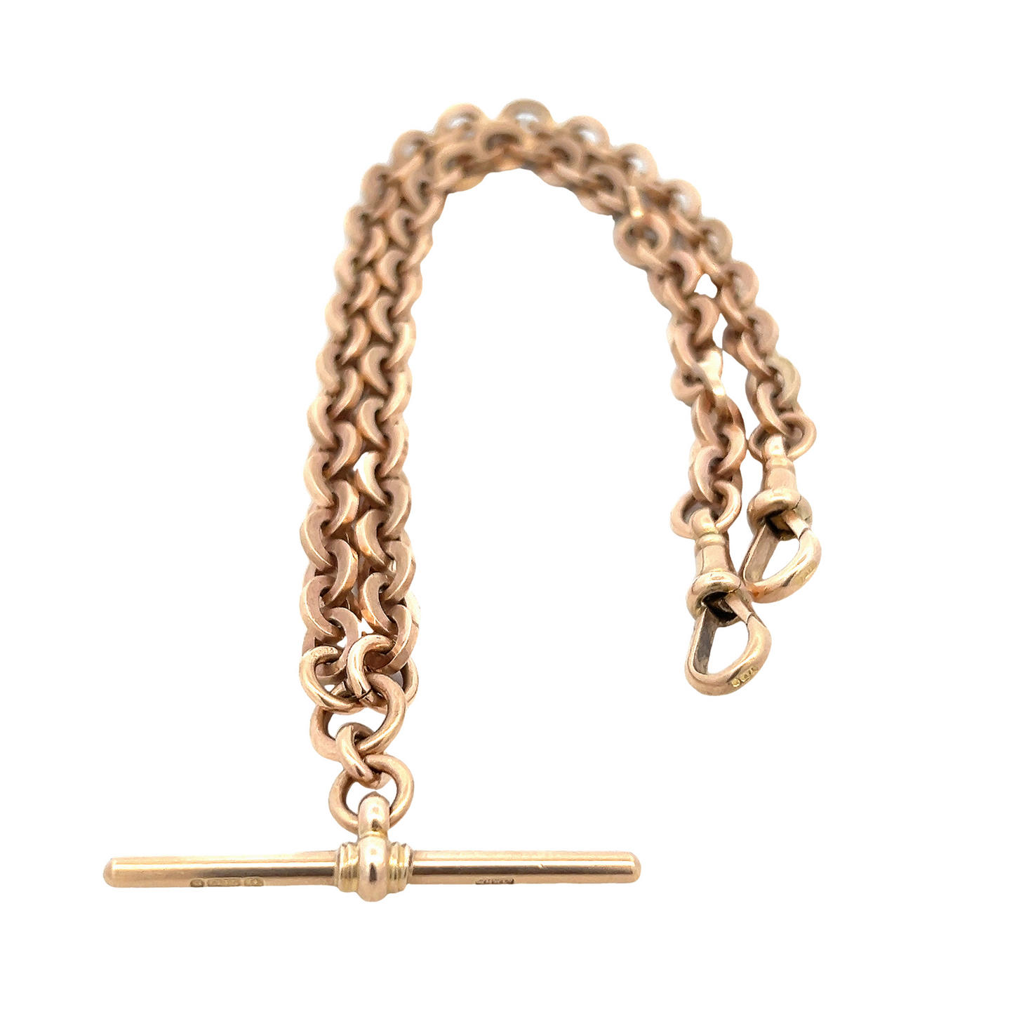 Antique Edwardian 9ct Rose Gold Albert Watch Chain with T-Bar
