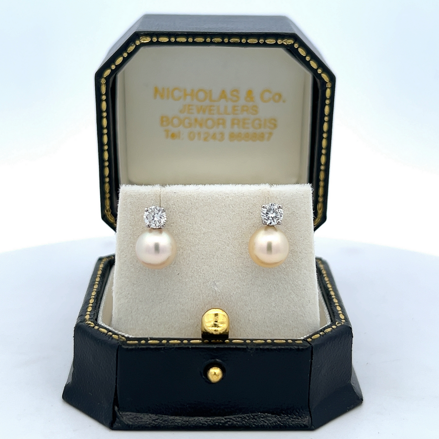Vintage Diamond and 7.5mm Cultured Pearl 18ct White Gold Stud Earrings