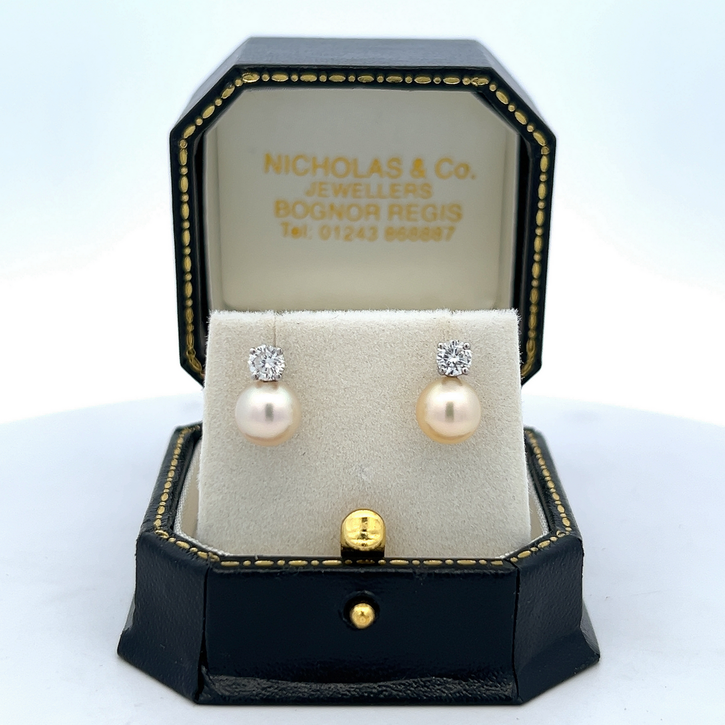 Vintage Diamond and 7.5mm Cultured Pearl 18ct White Gold Stud Earrings