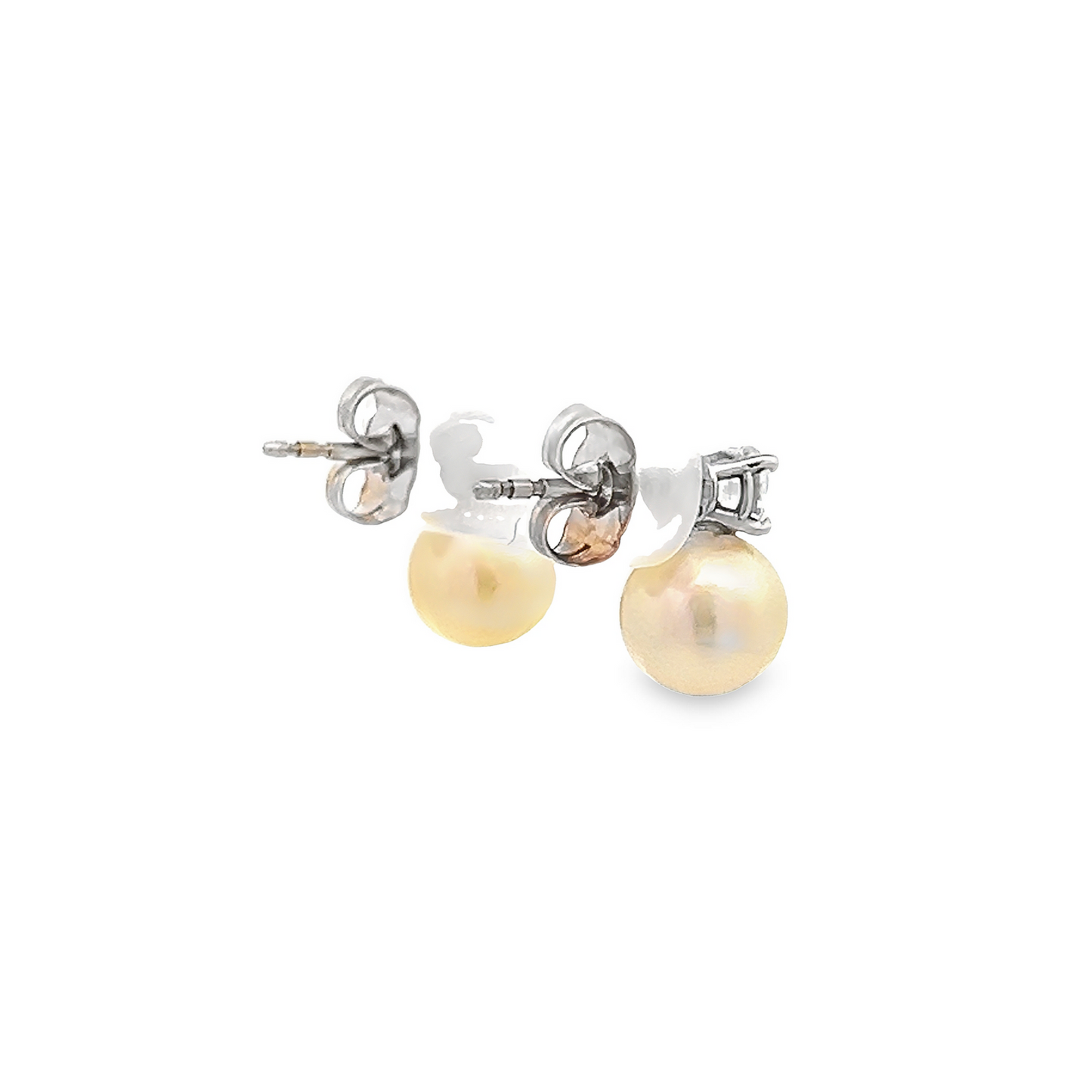 Vintage Diamond and 7.5mm Cultured Pearl 18ct White Gold Stud Earrings