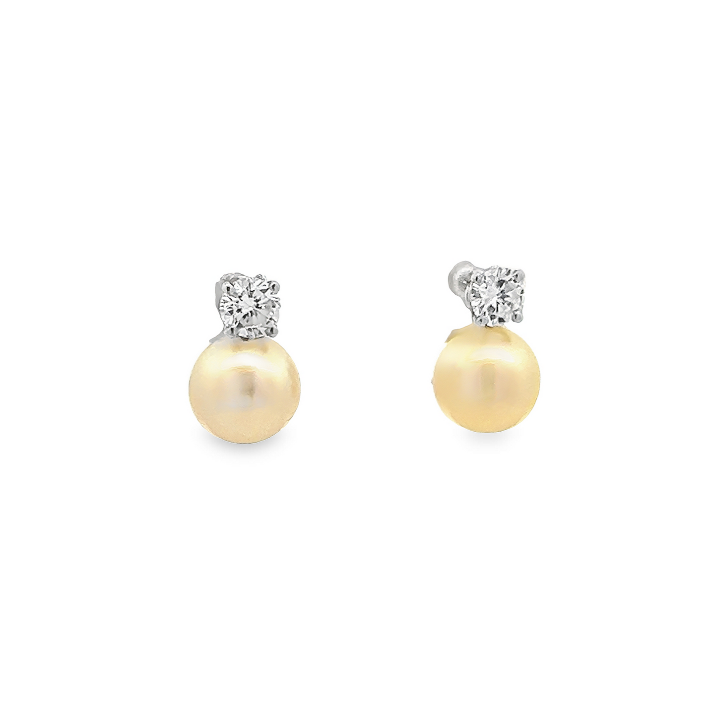 Vintage Diamond and 7.5mm Cultured Pearl 18ct White Gold Stud Earrings