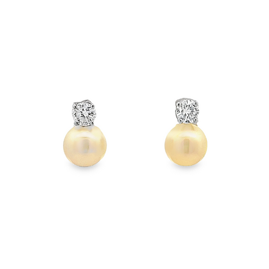 Vintage Diamond and 7.5mm Cultured Pearl 18ct White Gold Stud Earrings