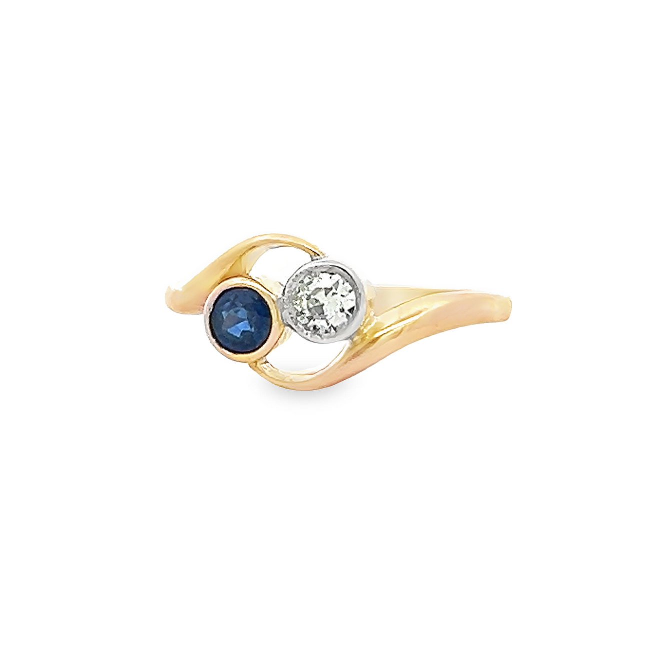 Antique Art Nouveau Sapphire and Diamond 18ct Gold 'Toi et Moi' Crossover Ring