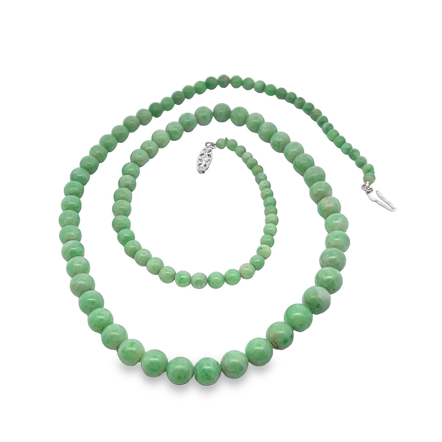 Antique Art Deco Jade Necklace with Diamond Set 18ct White Gold Clasp