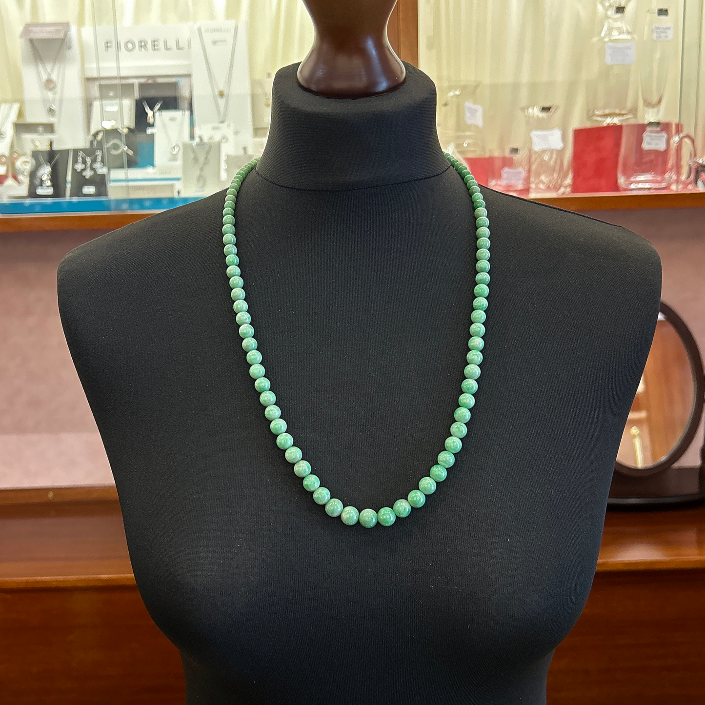 Antique Art Deco Jade Necklace with Diamond Set 18ct White Gold Clasp