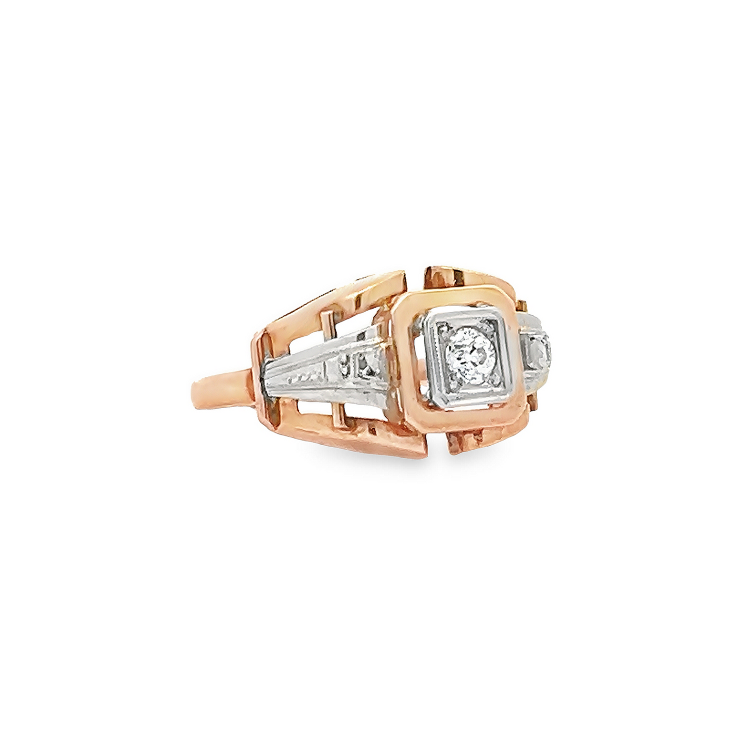 Vintage 1950's Art Deco 'Odeonesque' 18ct Gold Cocktail Ring Manufactured by Charles Garnier