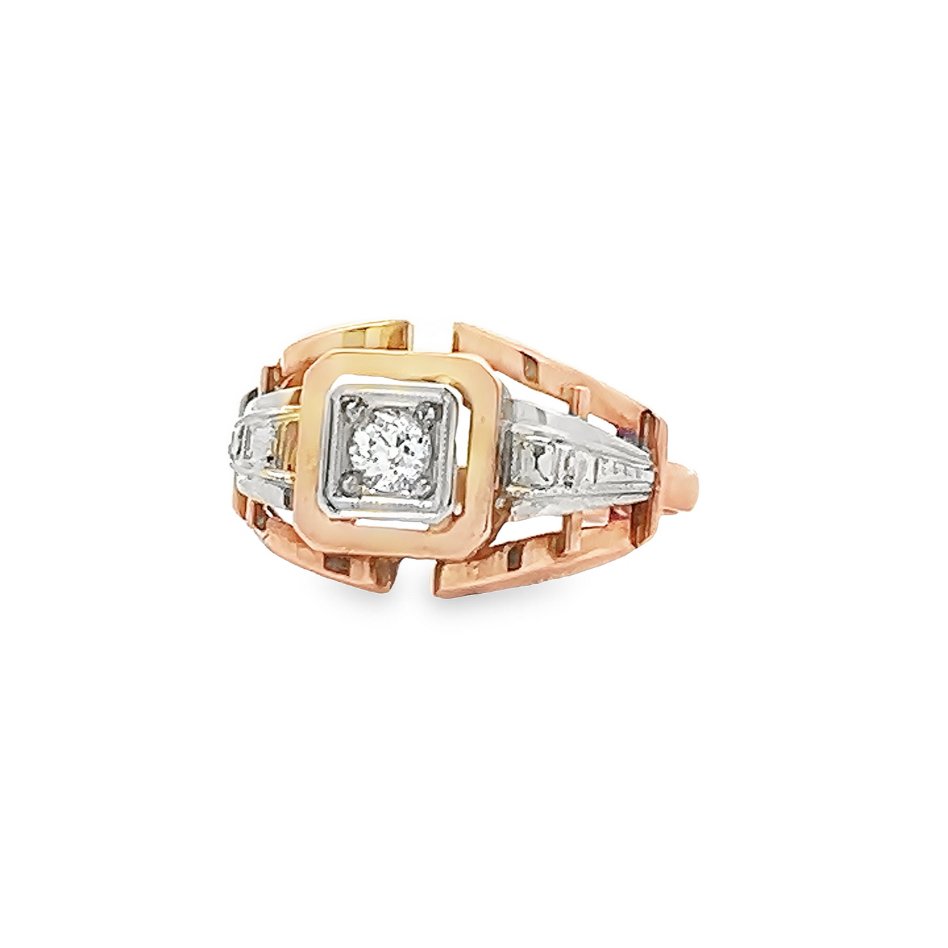 Vintage 1950's Art Deco 'Odeonesque' 18ct Gold Cocktail Ring Manufactured by Charles Garnier