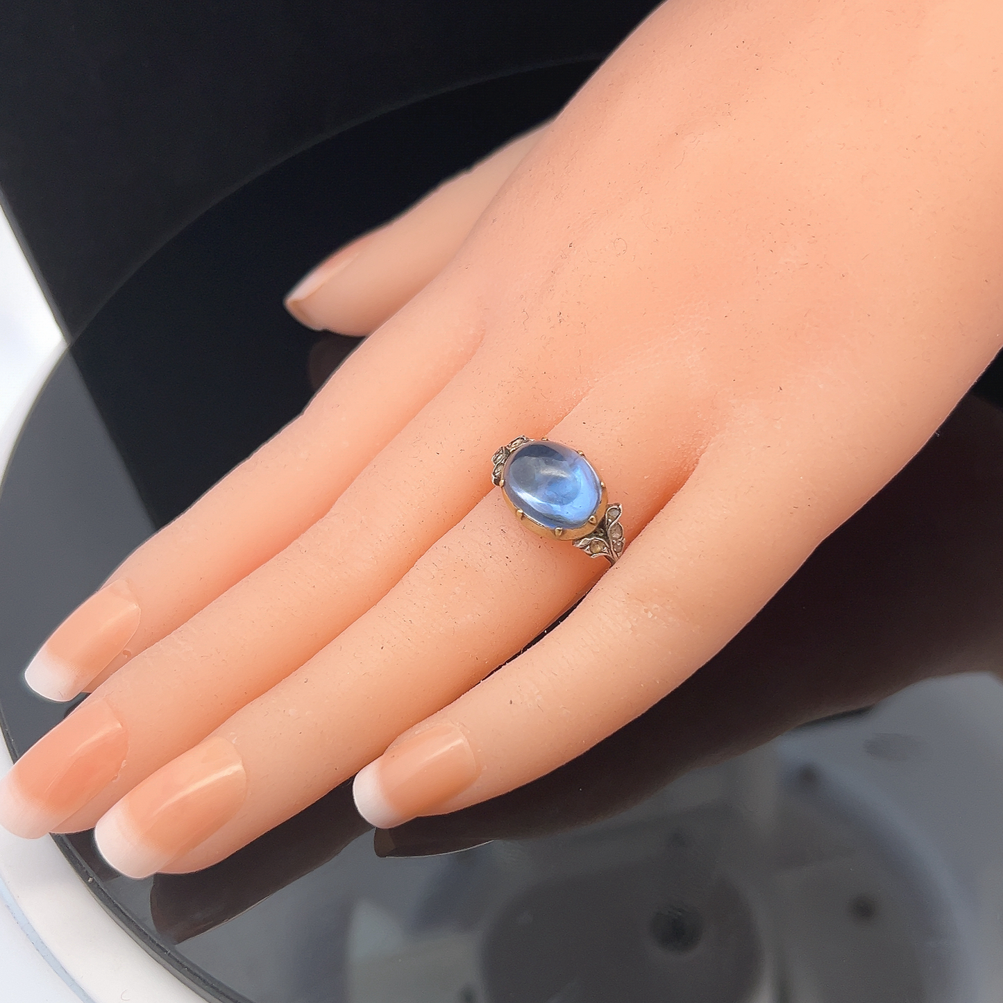 Antique Georgian Untreated Ceylon Sapphire and Diamond Ring. Gold and Silver Set