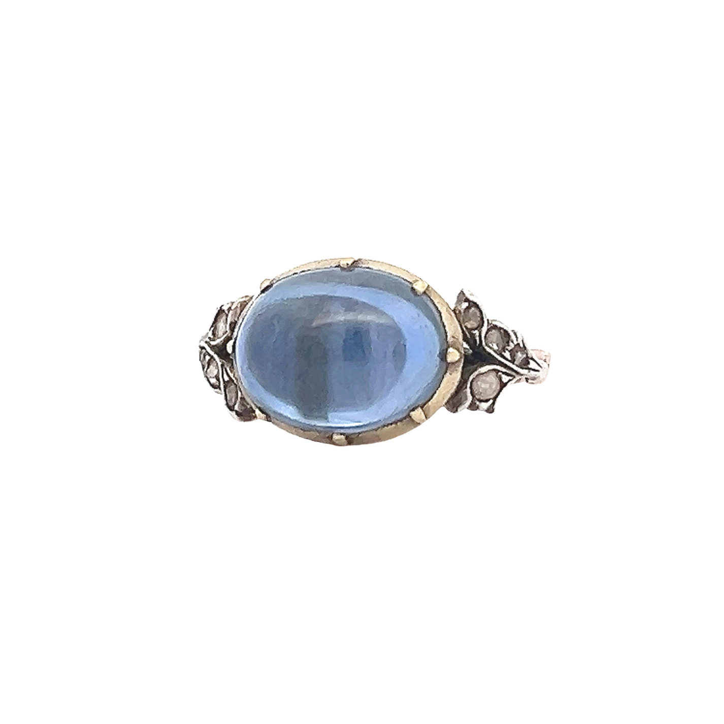 Antique Georgian Untreated Ceylon Sapphire and Diamond Ring. Gold and Silver Set