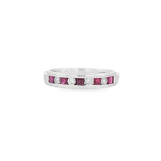 Vintage Diamond and Ruby Platinum Half Eternity Ring