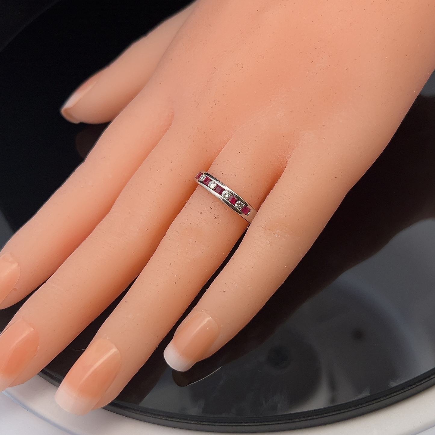 Vintage Diamond and Ruby Platinum Half Eternity Ring