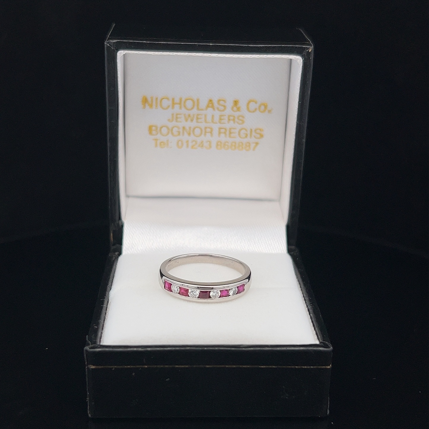 Vintage Diamond and Ruby Platinum Half Eternity Ring