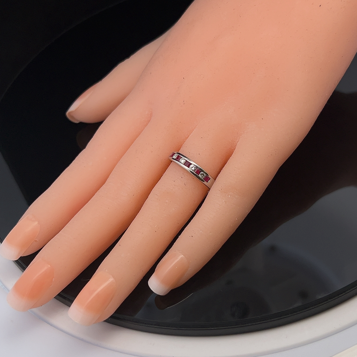 Vintage Diamond and Ruby Platinum Half Eternity Ring