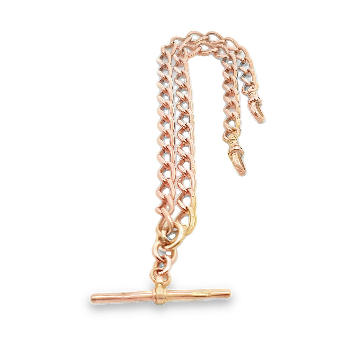 Antique Victorian Solid Open Curb Link 9ct Rose Gold Albert Watch Chain with T-Bar