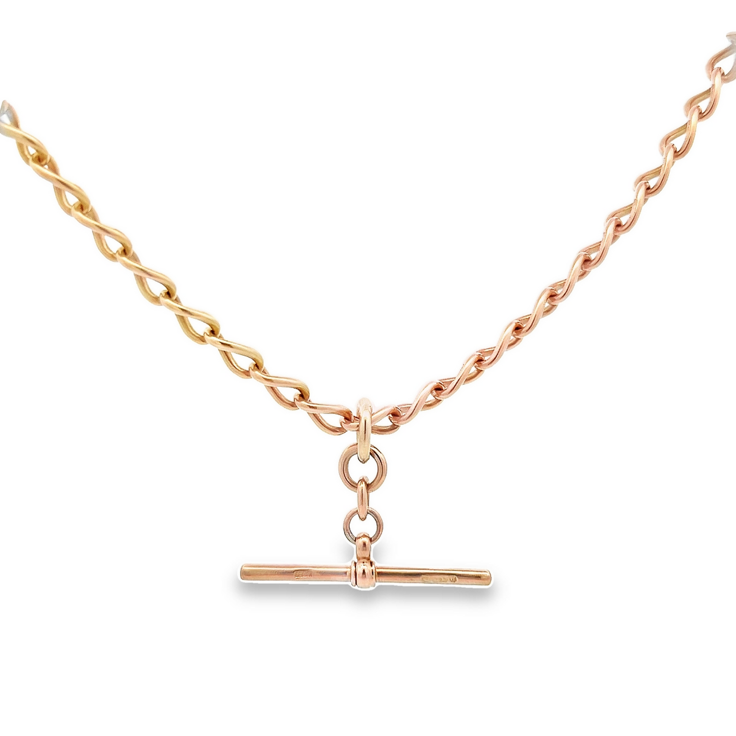 Antique Victorian Solid Open Curb Link 9ct Rose Gold Albert Watch Chain with T-Bar