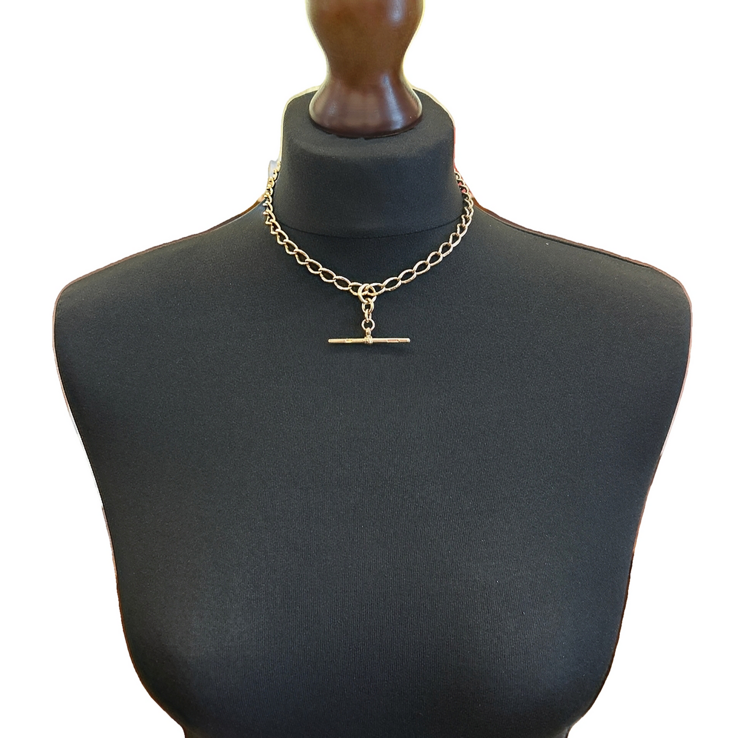 Antique Victorian Solid Open Curb Link 9ct Rose Gold Albert Watch Chain with T-Bar