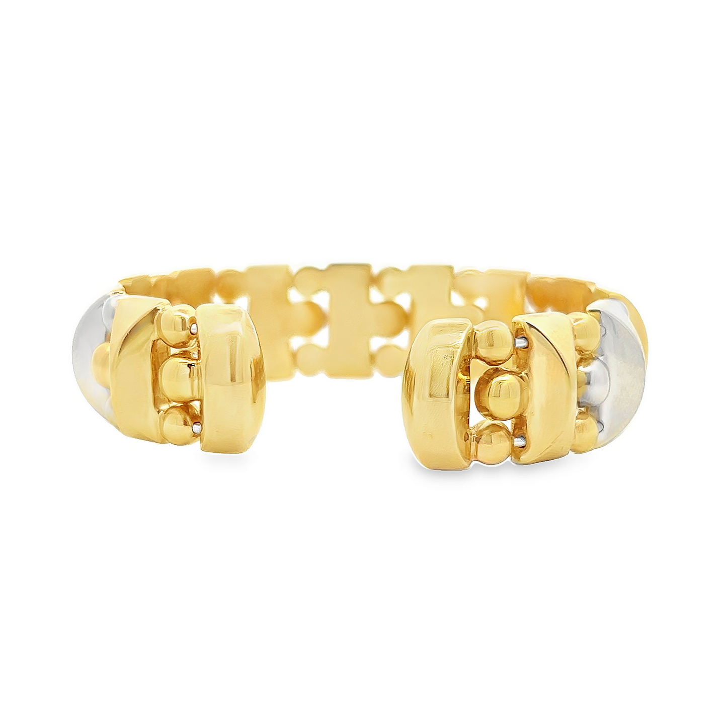 Vintage 18ct Gold Pyramid and Bead Design Cuff Bangle