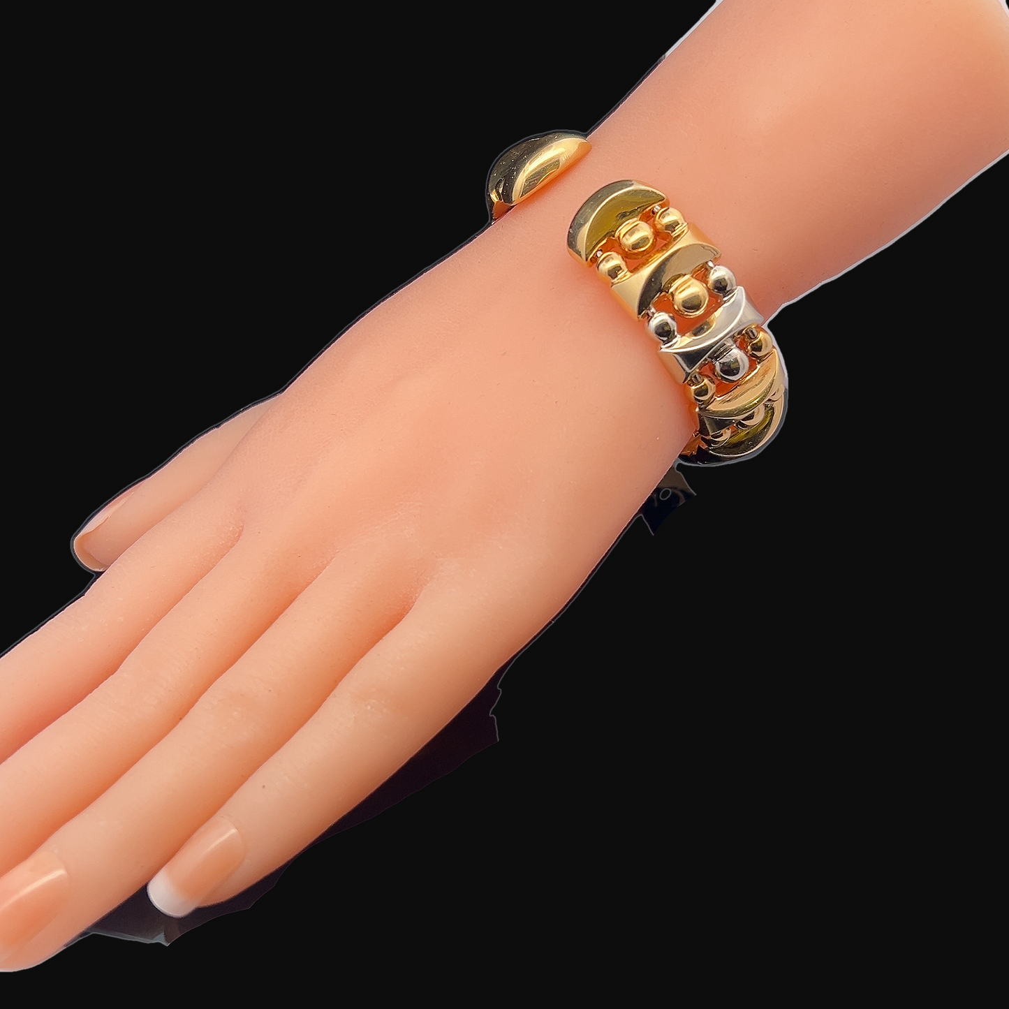 Vintage 18ct Gold Pyramid and Bead Design Cuff Bangle
