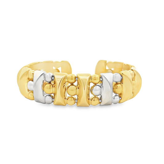 Vintage 18ct Gold Pyramid and Bead Design Cuff Bangle