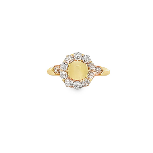 Antique Victorian Cat’s Eye Chrysoberyl & Diamond Cluster 18ct Gold Ring