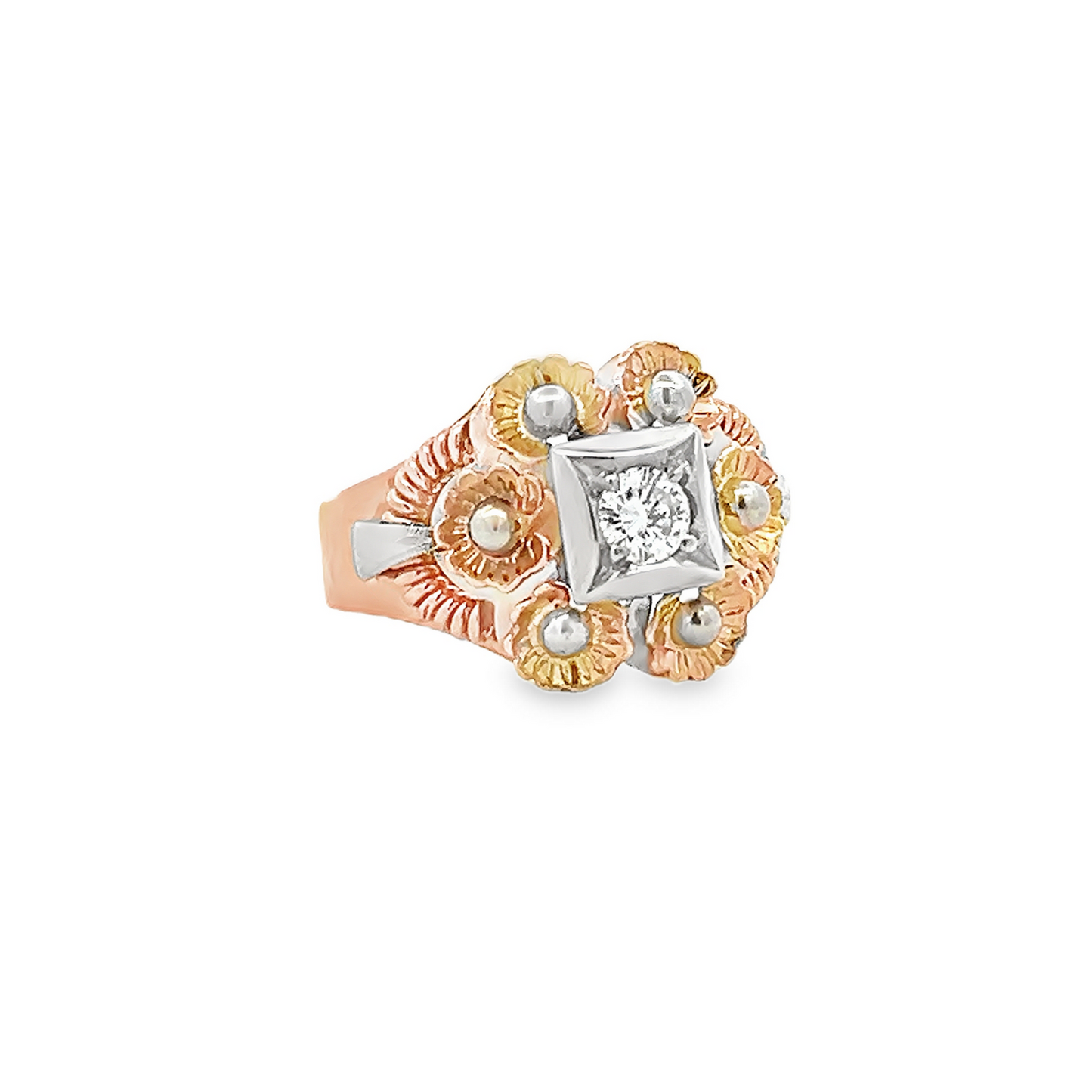 Vintage Mid-Century Diamond Set 18ct Gold Cocktail Ring