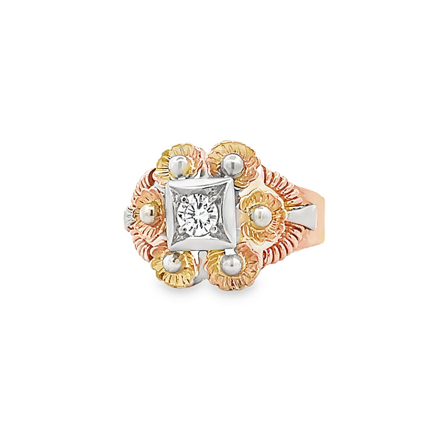 Vintage Mid-Century Diamond Set 18ct Gold Cocktail Ring