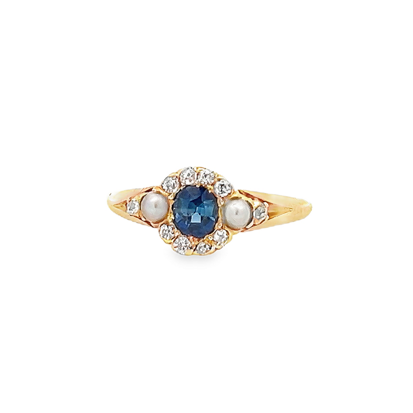 Antique Victorian Sapphire, Diamond and Pearl 18ct Gold Cluster Ring