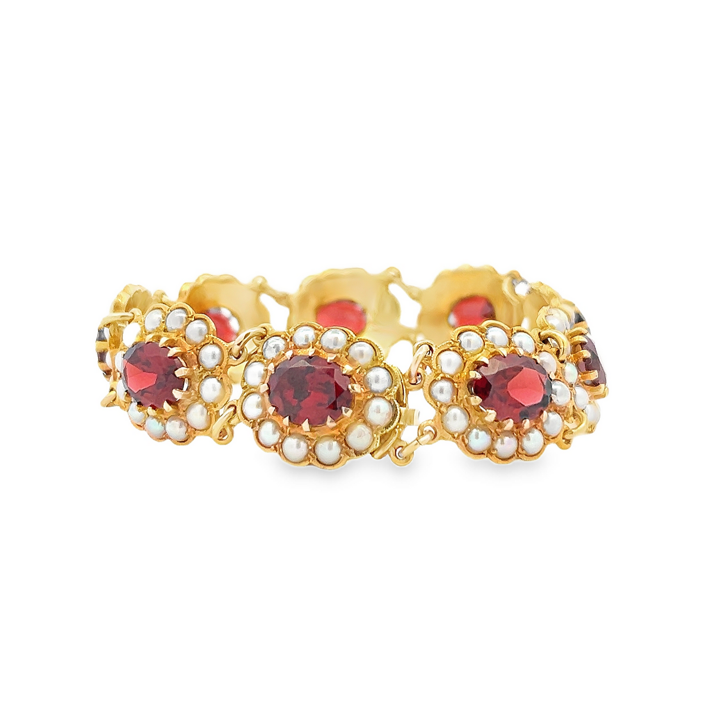 Vintage Georgian Style Garnet and Pearl 9ct Gold Bracelet