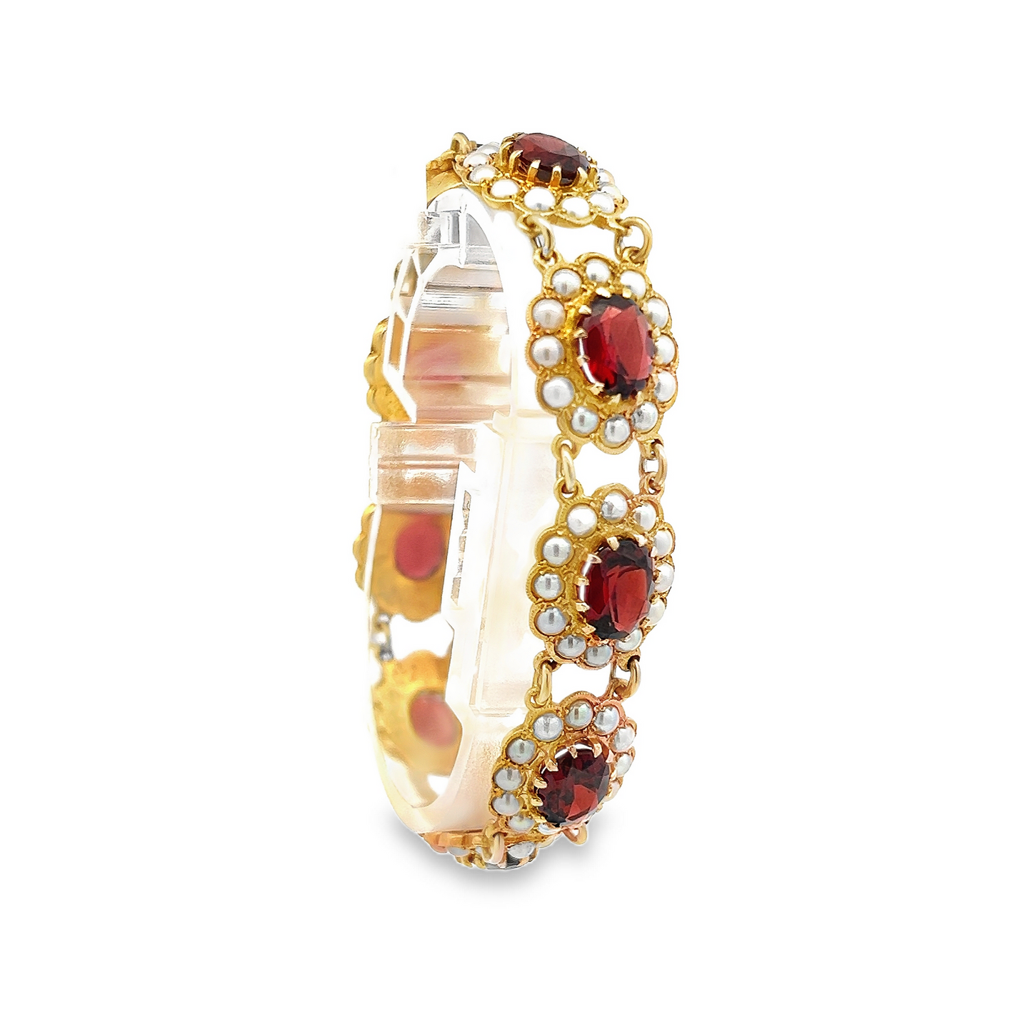 Vintage Georgian Style Garnet and Pearl 9ct Gold Bracelet