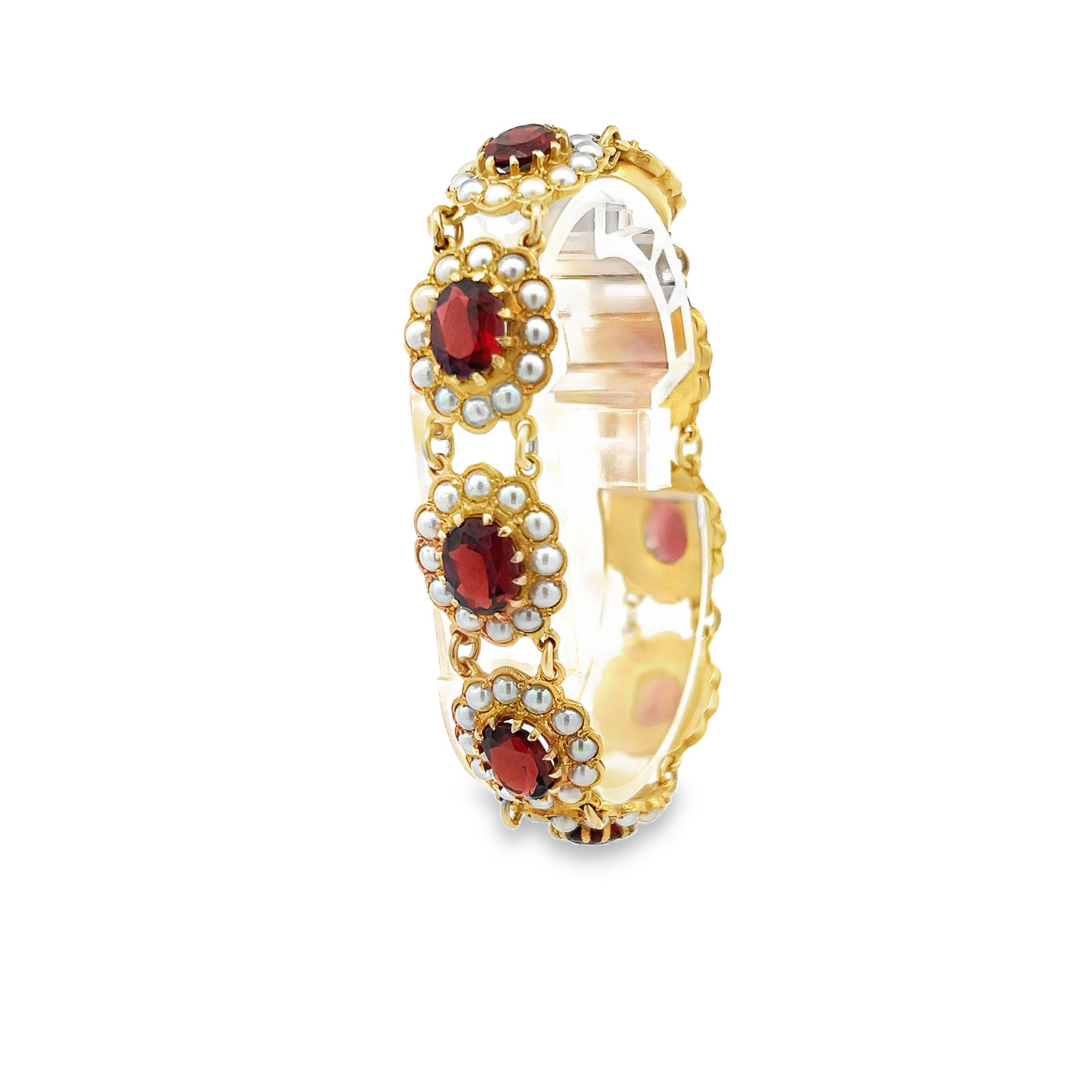 Vintage Georgian Style Garnet and Pearl 9ct Gold Bracelet