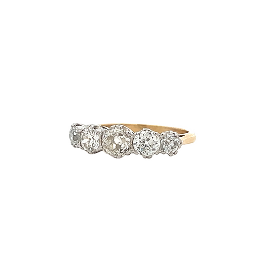 Antique Early 20th Century 5 Stone Old European Cut Diamond 18ct Gold and Platinum Ring