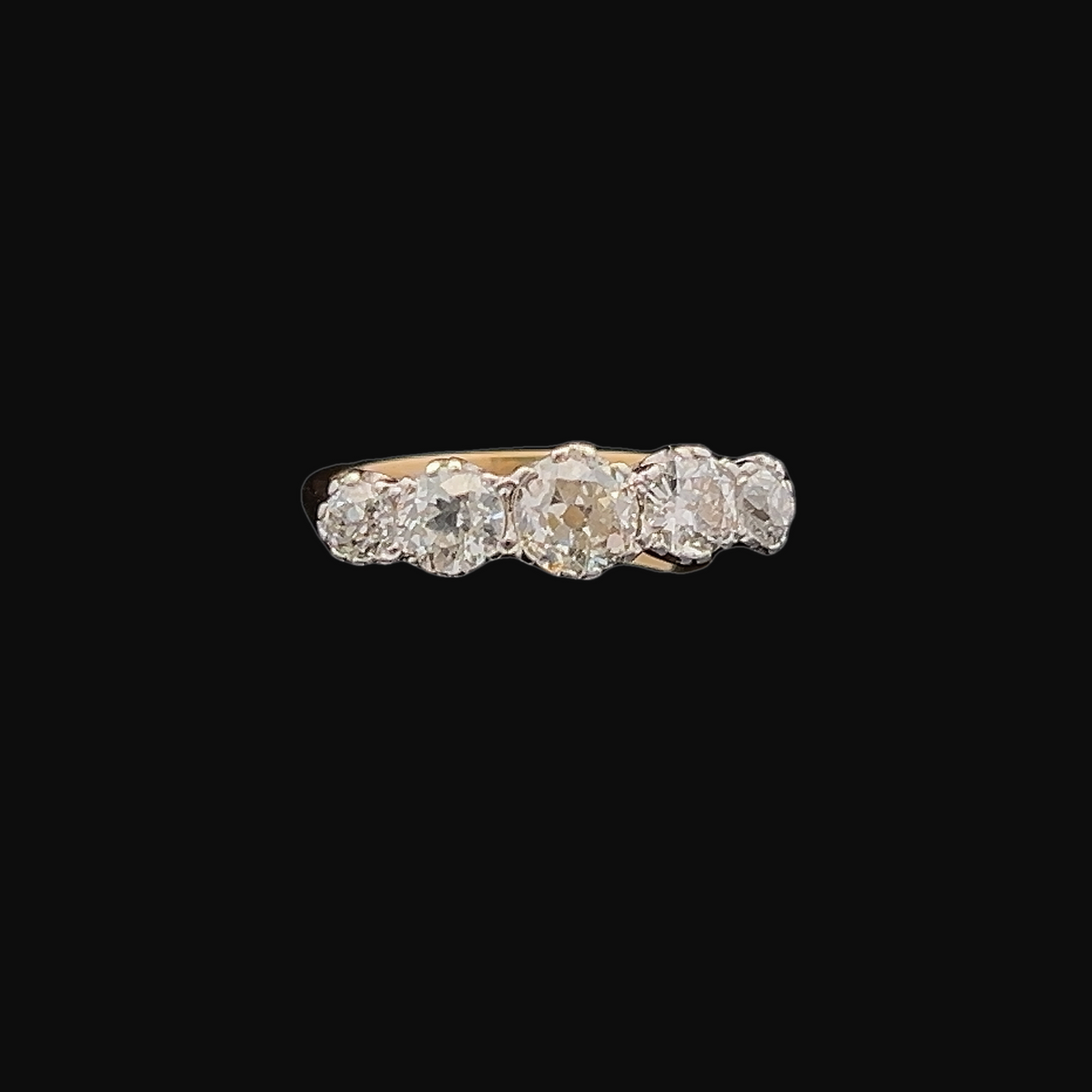 Antique Early 20th Century 5 Stone Old European Cut Diamond 18ct Gold and Platinum Ring