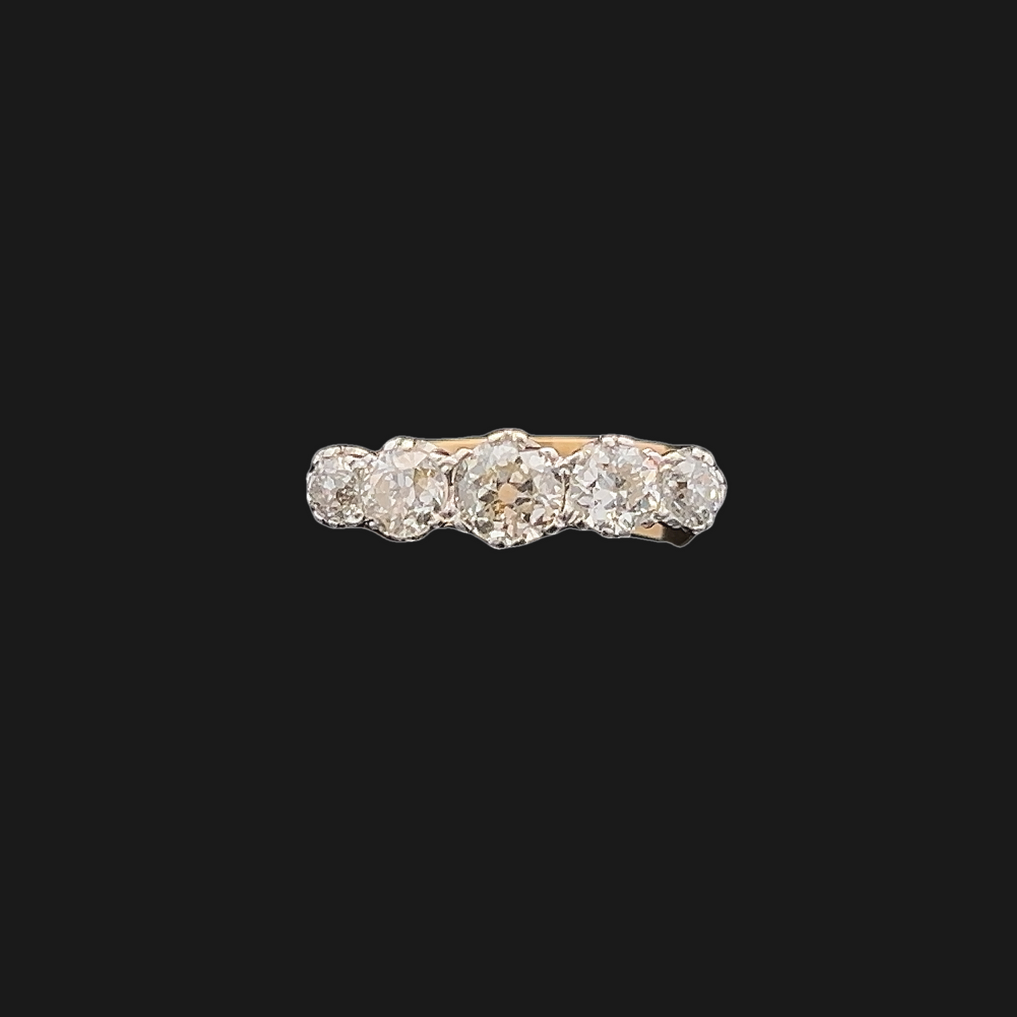 Antique Early 20th Century 5 Stone Old European Cut Diamond 18ct Gold and Platinum Ring