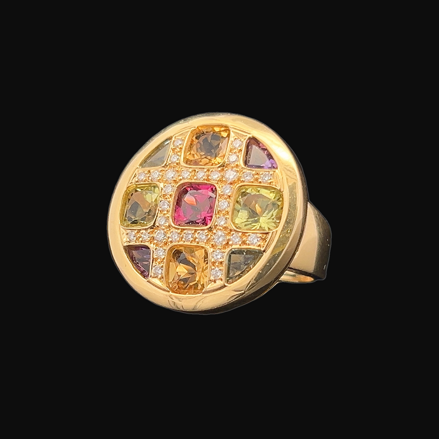 Vintage Multi Gemstone 18ct Gold Cocktail Ring