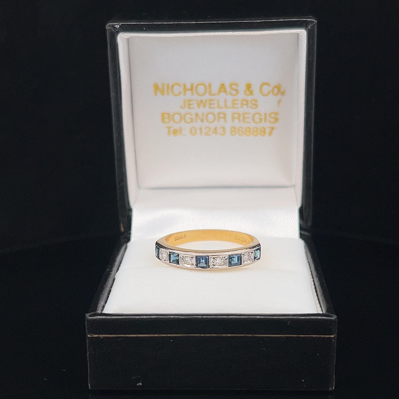 Vintage Sapphire and Diamond 18ct Gold Half Eternity Ring by Charles Green & Sons