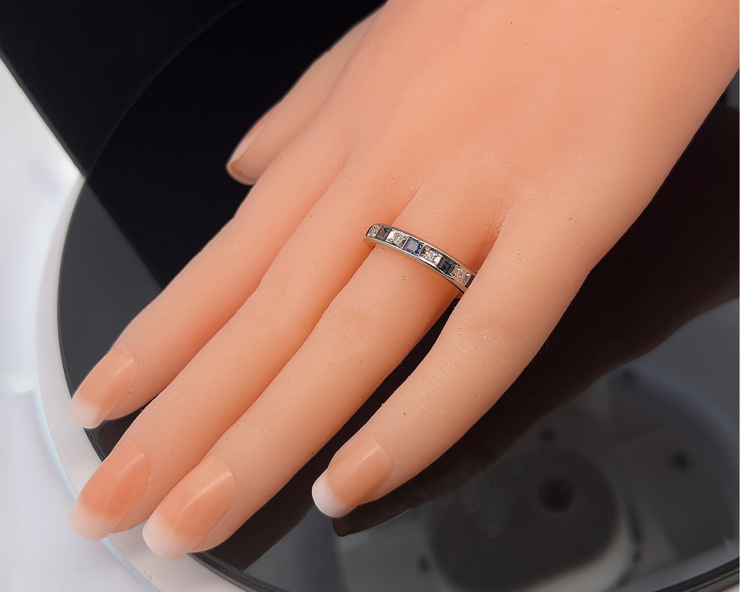 Vintage Sapphire and Diamond 18ct Gold Half Eternity Ring by Charles Green & Sons