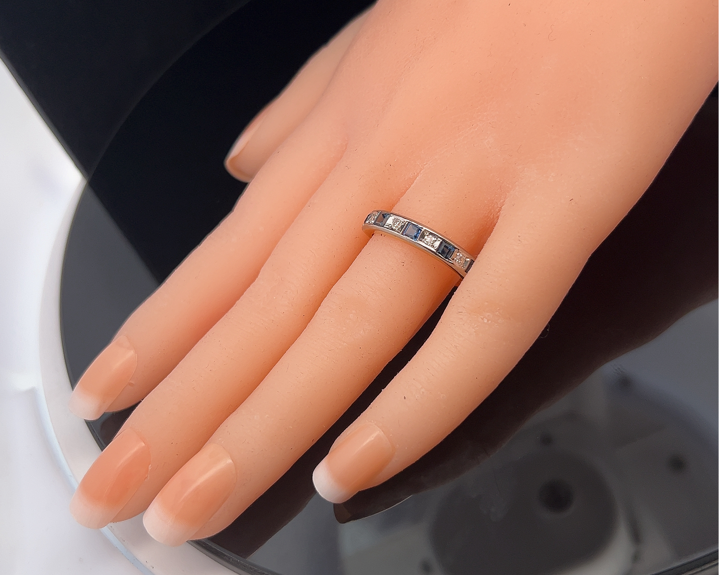 Vintage Sapphire and Diamond 18ct Gold Half Eternity Ring by Charles Green & Sons