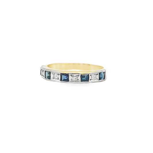 Vintage Sapphire and Diamond 18ct Gold Half Eternity Ring by Charles Green & Sons