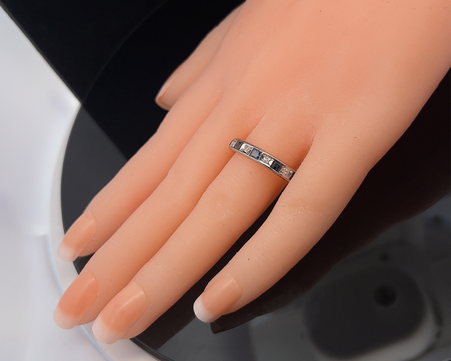 Vintage Sapphire and Diamond 18ct Gold Half Eternity Ring by Charles Green & Sons