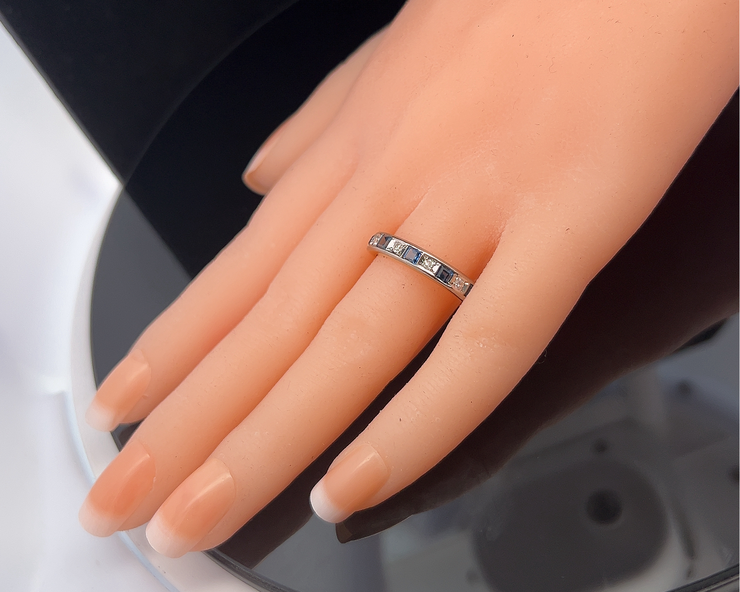 Vintage Sapphire and Diamond 18ct Gold Half Eternity Ring by Charles Green & Sons